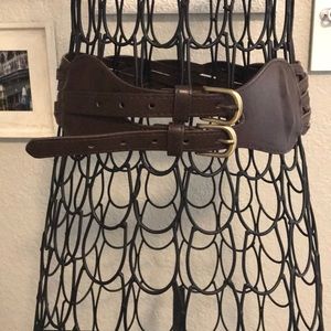 Brown Braided Corset Belt with Brass Hardware